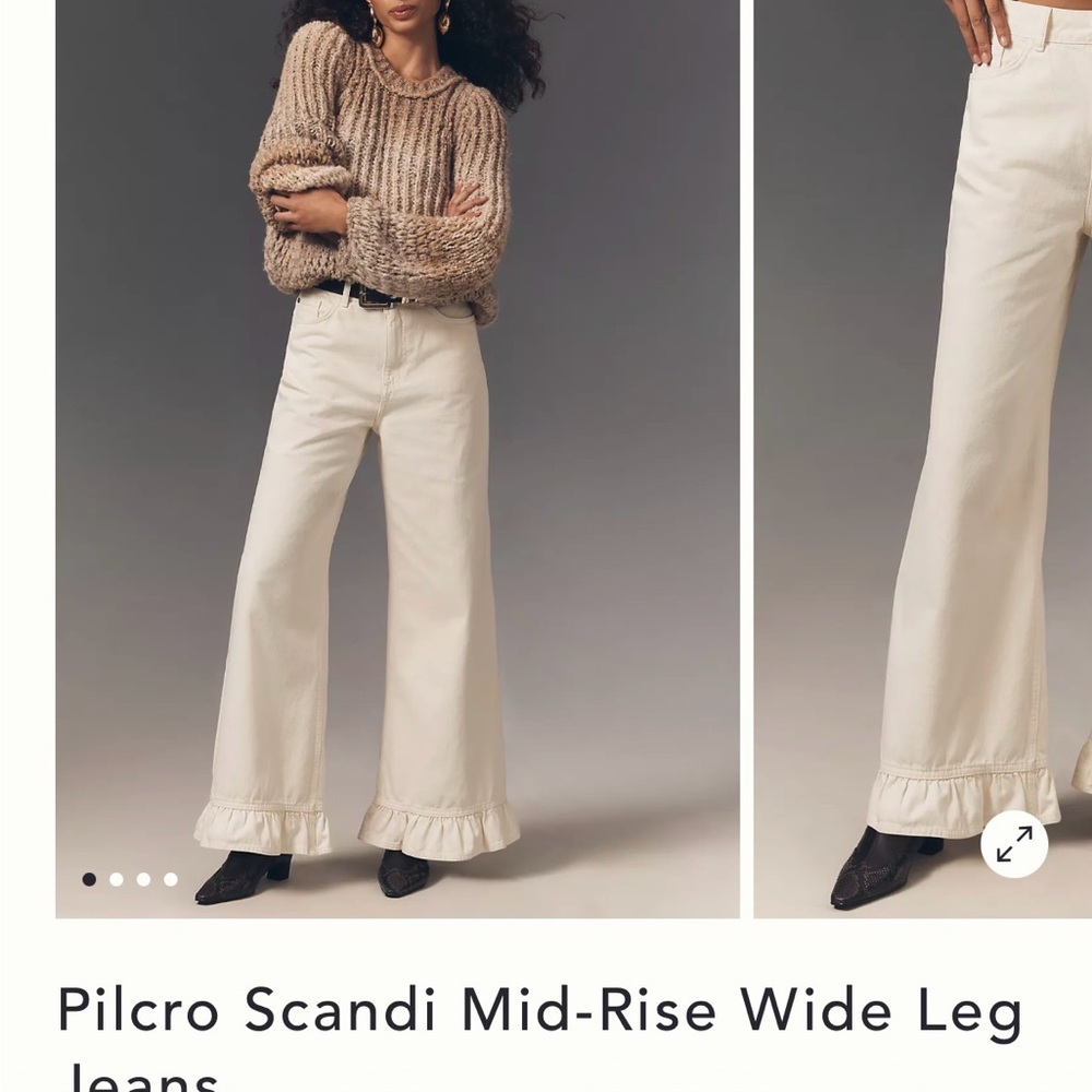 Anthropologie Pilcro Cream Wide-Leg Ruffle Hem Jeans